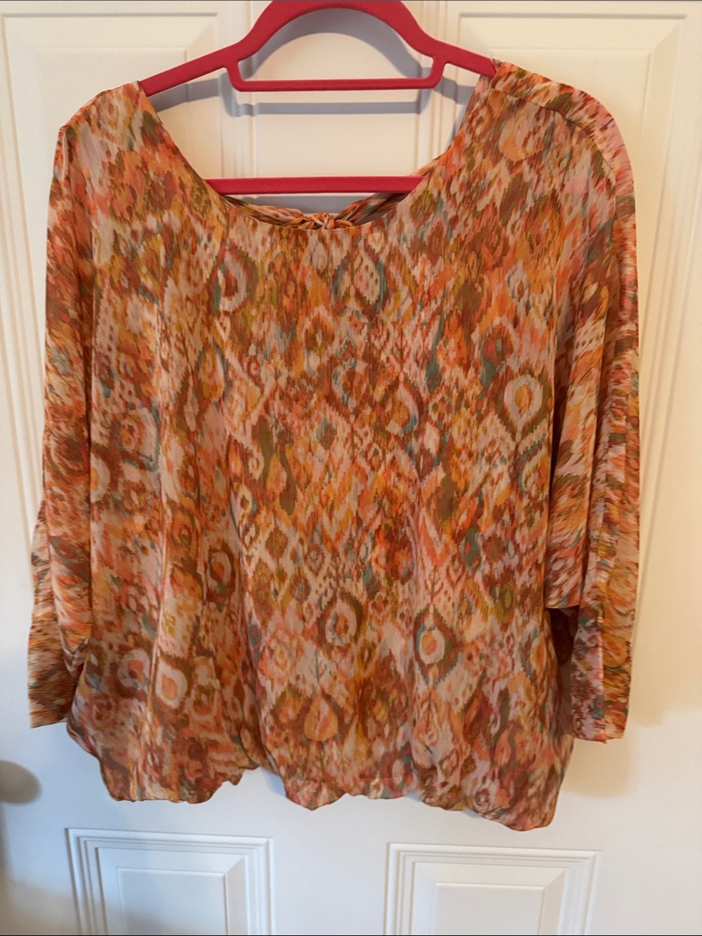Liverpool Multicolor Ikat Print Blouse - Orange, Green
